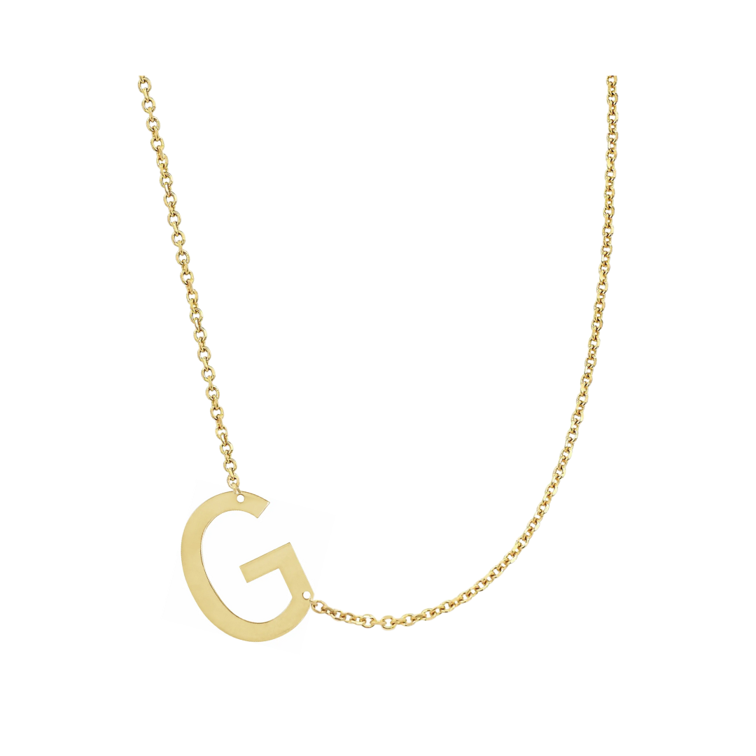 14KT GOLD SIDEWAYS INITIAL NECKLACE - G